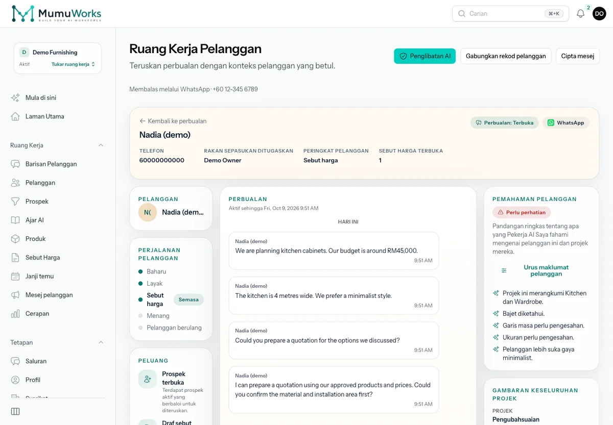 2. Selia perbualan pelanggan